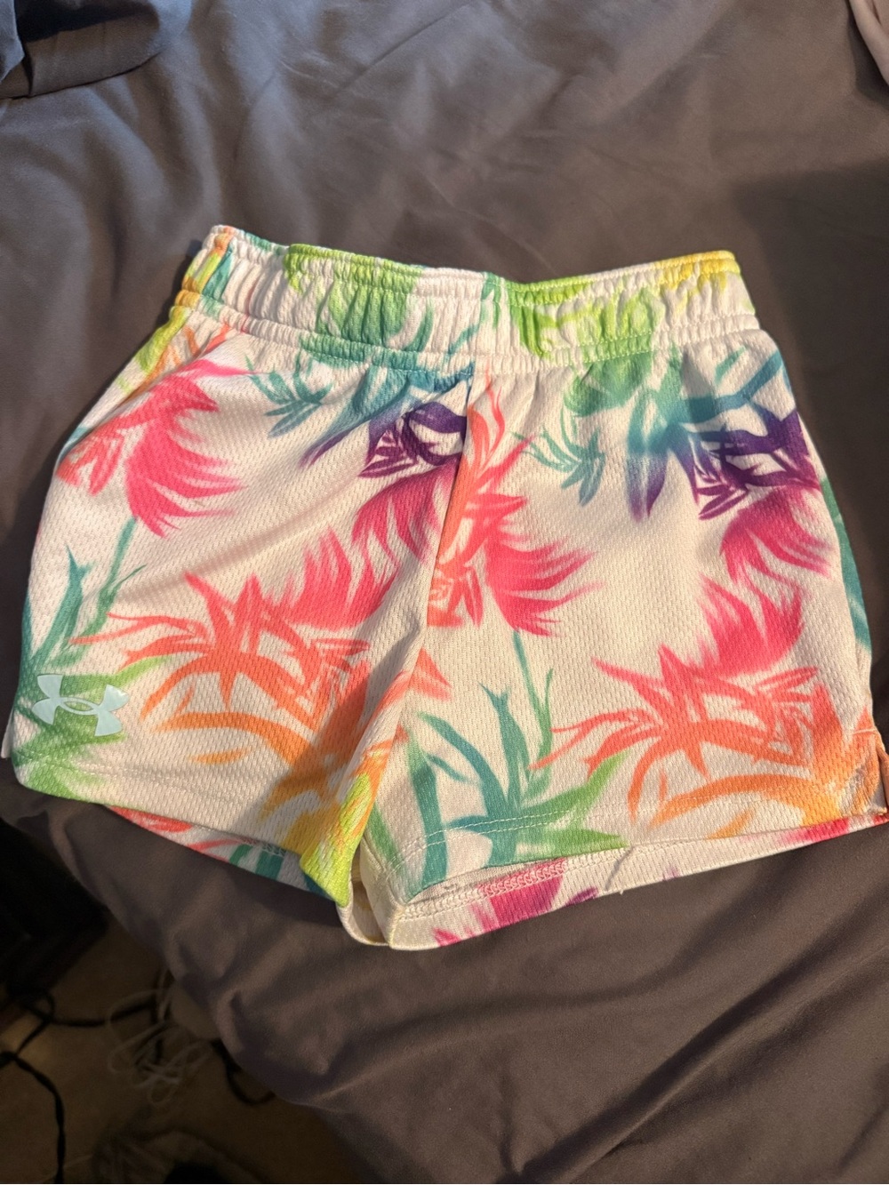Under Amour White Tropical Print Athletic Shorts